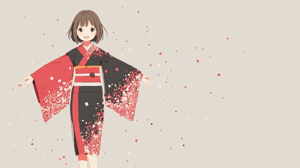 華やかな着物を着た笑顔の少女