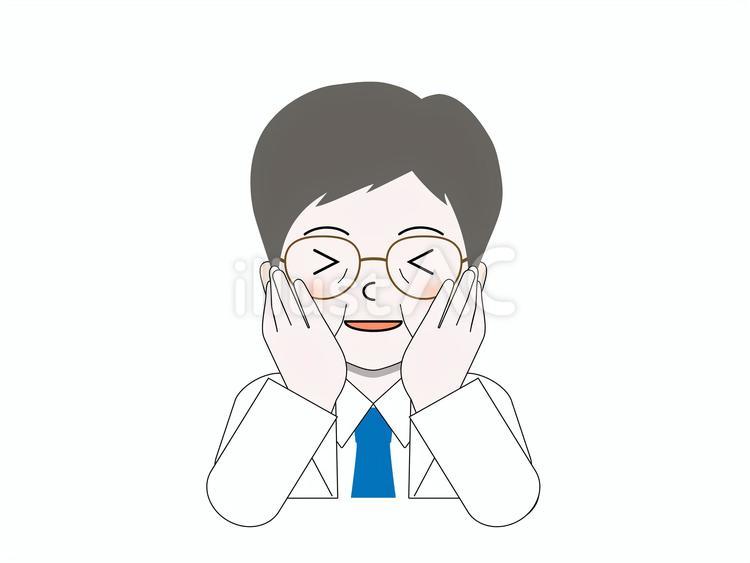 頬に手を当ててはしゃぐ白衣メガネの人物 人物,医療,病院のイラスト素材