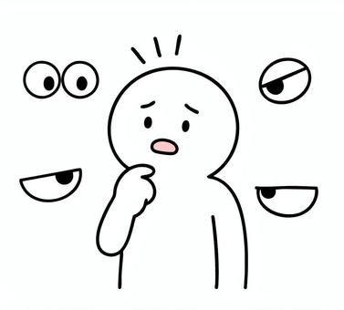 厳しい世間の目が気になる棒人間 視線,目線,圧力,困惑,困る,棒人間,挿絵,線画,キャラクター,手描きのイラスト素材