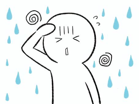 雨で頭が痛いし〜めまいも〜な人 頭痛,不調,人物,人間,頭,痛い,めまい,片頭痛,ズキズキ,つらいのイラスト素材