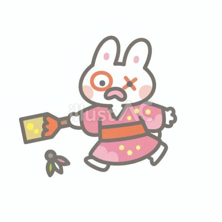 うさぎの羽根つき 羽子板,兎,着物のイラスト素材