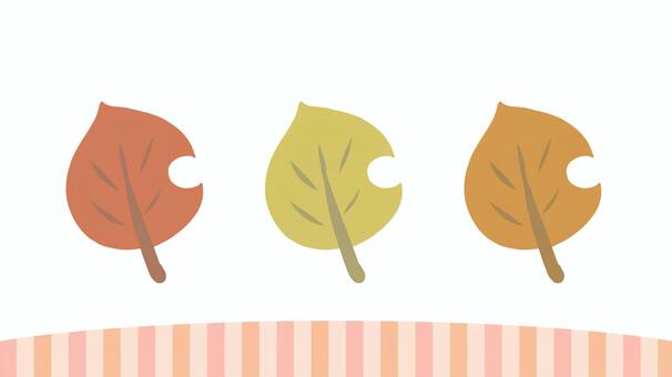 虫食い葉っぱの秋アイコンセット 秋,葉,落ち葉,紅葉,木の葉,虫食い,植物,自然,手描き,やさしいのイラスト素材