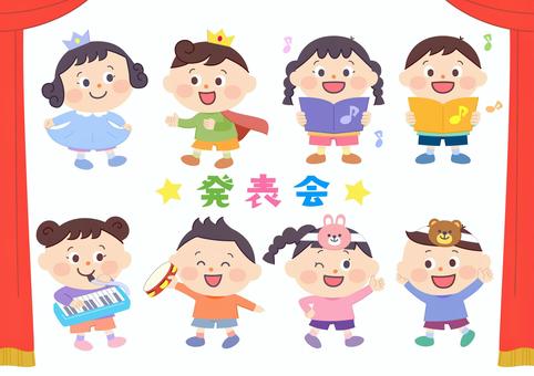 子供の発表会セット 子供,お遊戯会,発表会,コンサート,歌,幼児,保育園,人物,音楽,劇のイラスト素材