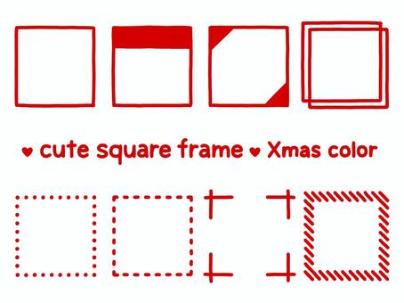 かわいい四角いフレーム（Xmasカラー） フレーム,枠,四角,正方形,クリスマス,クリスマスカラー,12月,かわいい,シンプル,手描きのイラスト素材