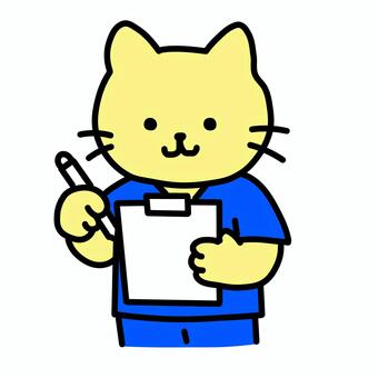 ペンとクリップボードで記録する猫の看護師 猫,ねこ,ネコ,猫キャラ,動物,キャラクター,擬人化,ゆるキャラ,マスコット,かわいいのイラスト素材