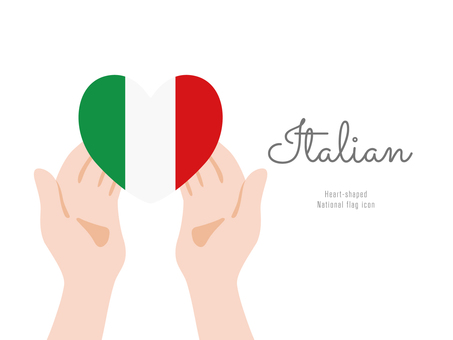 [イタリア]手とハート型の国旗 イタリア,ヨーロッパ,国旗,ハート,マーク,手,アイコン,愛,愛情,旗のイラスト素材