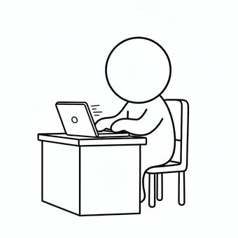 仕事棒人間 棒人間,人,シルエット,人間,仕事,ノートパソコン,打つ,タイピングのイラスト素材