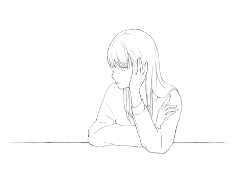 女性1 女性,物憂げ,悩み,考え事,頭痛,耳鳴り,体調不良,元気がない,ぼんやり,ロングヘアのイラスト素材