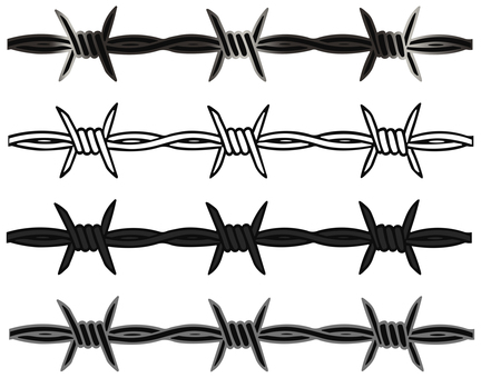 有刺鉄線（4種） 有刺鉄線,バラ線,バーブワイヤー,トゲ,針金,不法侵入,進入防止,危険,害獣対策,シンプルのイラスト素材
