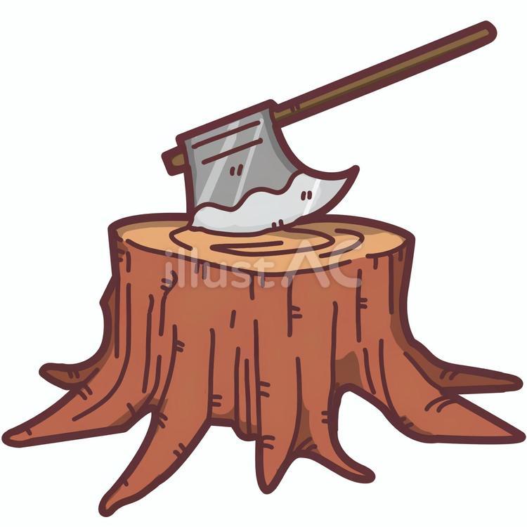 デフォルメされた切り株のイラスト 切り株,斧,根のイラスト素材