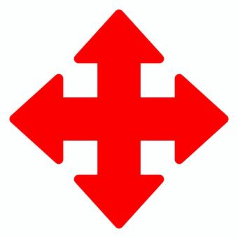 シンプルな赤い十字矢印アイコン 矢印,アイコン,十字,四方向,上下,左右,赤,方向,移動,基本のイラスト素材