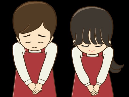 お辞儀（赤いエプロン） お辞儀,申し訳ございません,すみません,有難うございます,よろしくお願いします,よろしく,あいさつ,お知らせ,エプロン,下向きのイラスト素材
