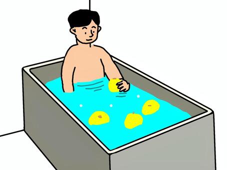 冬至で柚子湯に入る男性 柚子湯,柚子,風呂,入浴,男性,柑橘類,冬至,慣習,冬,行事のイラスト素材
