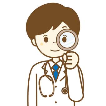 お医者さん　よく観察してます 医者,医師,先生,ドクター,虫眼鏡,医療機関,医療,聴診器,診察,病院のイラスト素材
