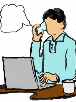 仕事 男性,社員,仕事,ワーク,テレワーク,フリー,pc,パソコン,自宅,電話のイラスト素材