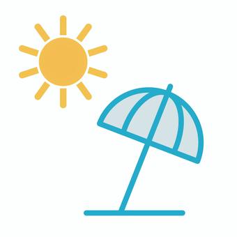 夏の青空の下のビーチパラソルと太陽 夏,海,ビーチ,パラソル,太陽,旅行,夏休み,バカンス,リゾート,休暇のイラスト素材