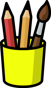 黄色のペン立てです。 ペン立て,シンプル,鉛筆,筆,文房具,卓上,整理,収納,机上,スタジオのイラスト素材
