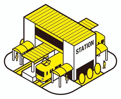 Illustration, station, station building, electric train, 