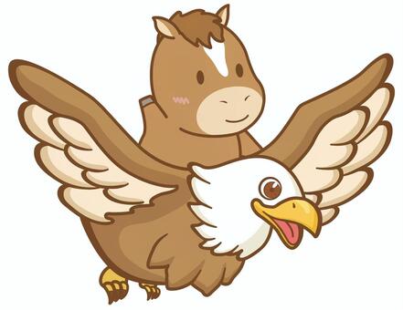 鷹に乗ったウマ 馬,午,馬年,午年,キャラクター,年賀状,正月,干支,タカ,日本のイラスト素材