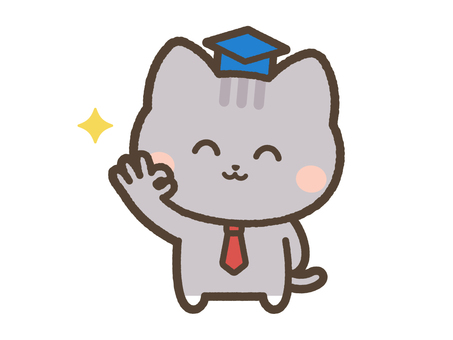 OKポーズをするねこ先生（サバトラ） ok,マル,正解,合格,当たり,猫,ねこ,ネコ,動物,ペットのイラスト素材