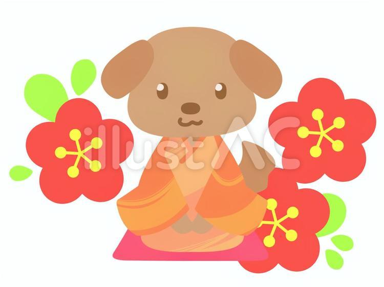 着物を着た犬20180103-1 犬,着物を着た犬,戌年のイラスト素材