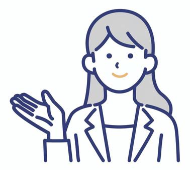 案内するスーツな女性のイラスト 女性,案内,説明,紹介,人差し,ビジネス,接客,スタッフ,オフィス,笑顔のイラスト素材