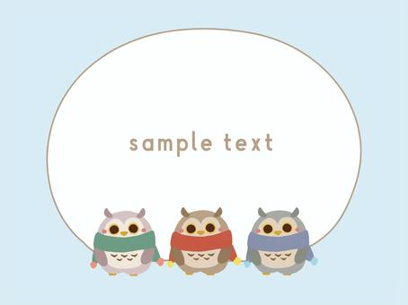 冬のよそおいの動物のフレーム② 動物,冬,吹き出し,フレーム,飾り枠,枠,フクロウ,ミミズク,マフラー,トリオのイラスト素材