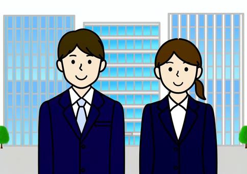 インターンシップに参加する就活生・就活 インターンシップ,就活生,就職活動,ビル,企業,会社,大学生,男性,女性,スーツのイラスト素材