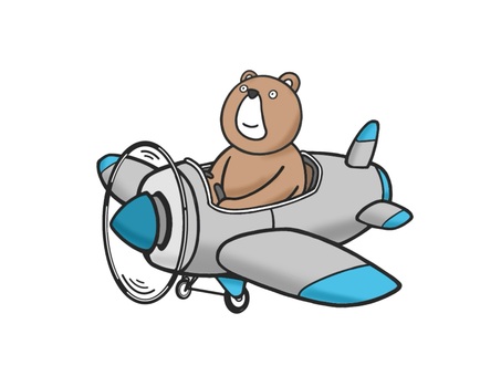 プロペラ機(飛行機)に乗った熊(くま) クマ,動物,飛行機,操縦,乗り物,空,飛行,プロペラ機,跳ぶ,パイロットのイラスト素材