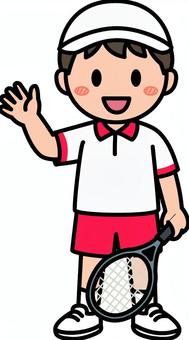 赤のテニスの男子です。 テニス,シンプル,サークル,クラブ,部活,スポーツ,競技,ラケット,運動,体育のイラスト素材