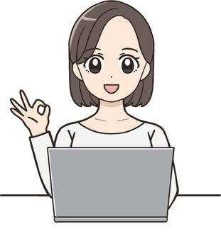 Woman ① OK to use a computer, , JPG, PNG and AI