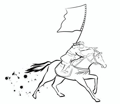 走る馬祭り 馬,旗,江戸時代,祭り,線画,色なしのイラスト素材