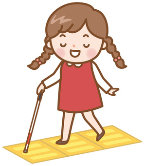女の子：白杖／歩く 視覚障害,白杖,視覚,障害,点字ブロック,視覚障害者誘導用ブロック,散歩,外出,けが,病気のイラスト素材