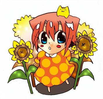 ■ Akari and Sunflower ■, people, people, girl, JPG