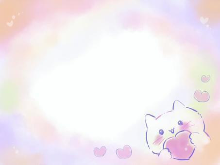 ハートを持つ猫のゆめかわな水彩風背景 ハートを持つ猫のゆめかわな水彩風背景 ゆめかわ,猫,ハート,背景,フレーム,パステル,コピースペース,テキストスペース,自由記入,動物のイラスト素材