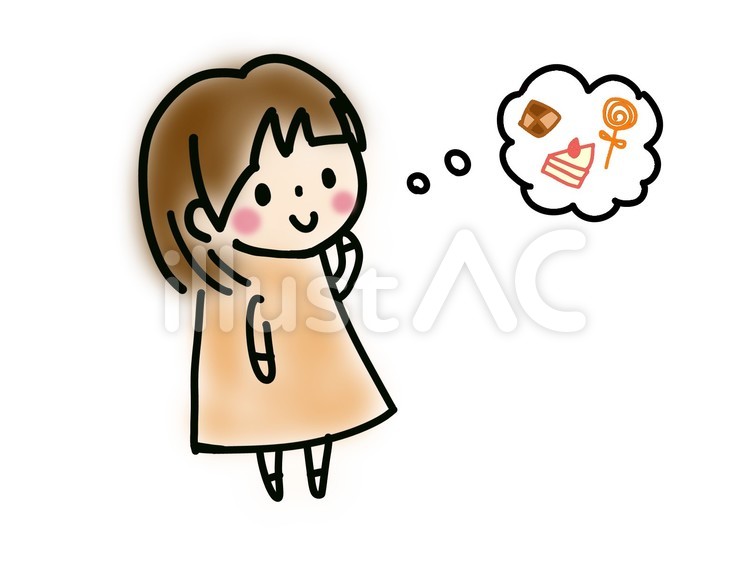 お菓子のことを考える女の子 女の子,お菓子,考えるのイラスト素材