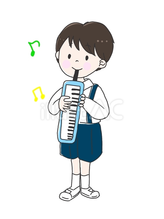 ピアニカを吹く男の子 ピアニカ,男の子,幼稚園のイラスト素材