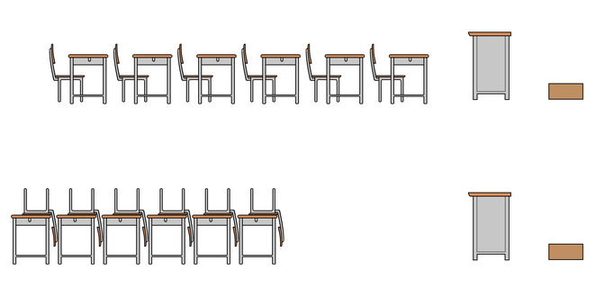 教室風景 学校,教室,机,椅子,並び,列,教台,下げるのイラスト素材