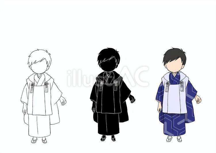 七五三、三歳男の子（線画） 男の子,着物,被布のイラスト素材