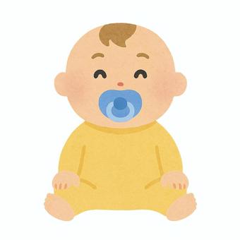 笑顔のおしゃぶり赤ちゃん 赤ちゃん,お座り,おしゃぶり,黄色,青,水色,笑顔のイラスト素材