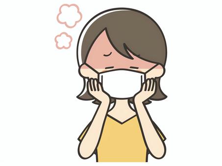 熱が出てマスクをしている若い女性 女性,母,主婦,お母さん,熱,マスク,インフルエンザ,ウイルス,感染症,感染のイラスト素材