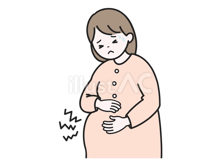 陣痛／腹痛を感じる妊娠中の女性 陣痛,腹痛,出産のイラスト素材