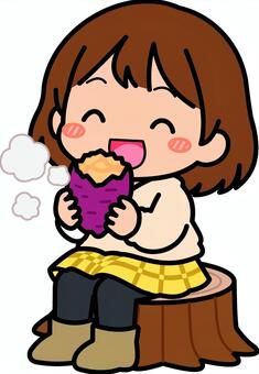 黄色の焼き芋の女子です。 焼き芋,食べる,サツマイモ,芋,野菜,シンプル,薩摩芋,食べ物,人物,農業のイラスト素材
