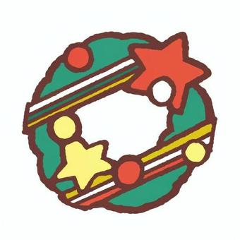クリスマスリース 12月25日,冬,クリスマス,リース,星,リボン,飾り,丸い形,緑色,赤色のイラスト素材
