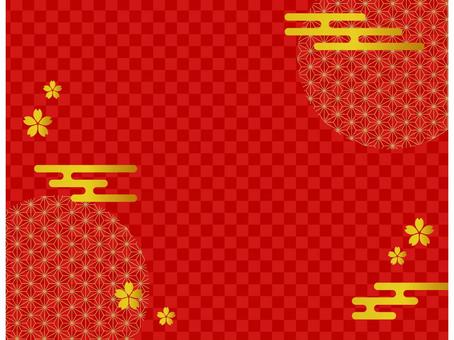 おめでたい和風背景 赤の市松模様 和風,和柄,背景,市松,麻の葉,金色,赤,和,正月,年賀のイラスト素材