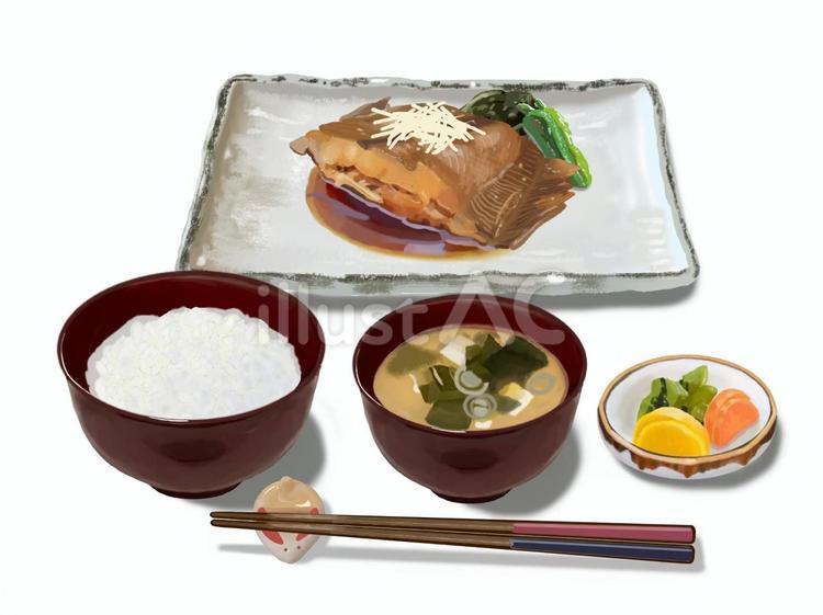 カレイの煮つけとごはんⅡ かれい,カレイ,煮つけのイラスト素材
