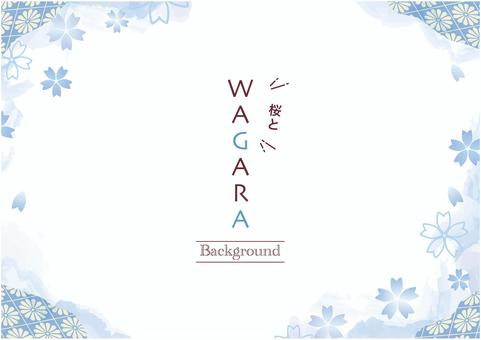 Cute background with Japanese pattern and blue cherry blossoms, , JPG, PNG and AI