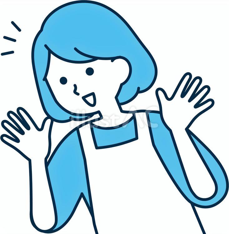 斜め下を見て感激する女性　わあ！　驚き 喜ぶ,主婦,エプロンのイラスト素材