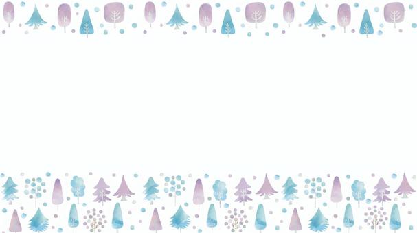 北欧風　冬の樹々水彩タッチフレーム4 クリスマス,冬,北欧風,水彩,木,自然,緑,植物,風景,優しいのイラスト素材