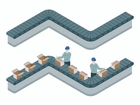 アイソメトリック_ベルトコンベア アイソメトリック,立体,アイソメ,斜め上,工場,機械,生産ライン,製造,コンベア,ベルトのイラスト素材